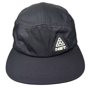 NST 5 Panel Hat Black White OS Slideback Flat Brim Textured Polyester Logo